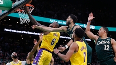 LeBron James (Jaylen Brown Boston Celtics Unsigned Dunk over LeBron James Photograph)