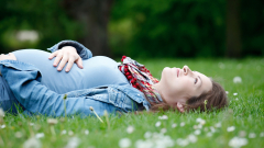 : girl, lying, grass, pregnancy, stomach, smiling ...