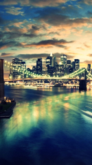 New York City, awesome, bridge, new york, sky, sunset, view, water ...