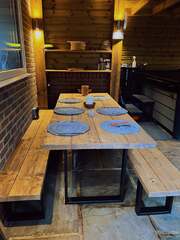 Rustic Outdoor Dining Table and Bench, Reclaimed Solid Wood ...