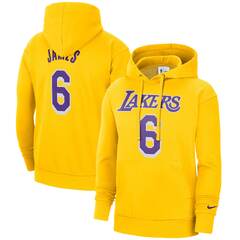 Nike Mens Lebron James Lakers Pullover Fleece Essential N&N Hoodie - Yellow/Purple S (Los Angeles Lakers Nike Name & Number Fleece Hoodie - LeBron James Youth)