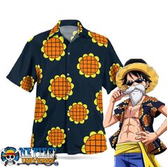 Htclv Unisex Anime Luffy One Piece Hawaiian Shirt For Adult Sunflower (One Piece Luffy Dressrosa Sunflower Shirt)