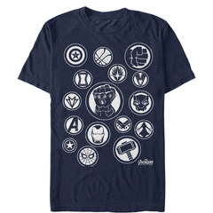 Men's Marvel Avengers Avengers Infinity War Character Badges T-Shirt (Queens Marvel Avengers: Infinity War - Avengers Symbol Unisex T-Shirt Navy Blue)