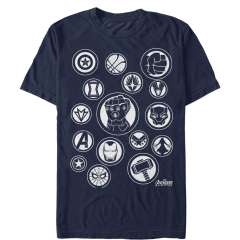 Men's Marvel Avengers Avengers Infinity War Character Badges T-Shirt (Queens Marvel Avengers: Infinity War - Avengers Symbol Unisex T-Shirt Navy Blue)