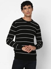 Spykar Black Cotton Regular Fit Striped Sweater