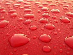 Water droplets on red surface