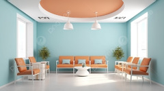 3d Rendering Of Clinic S Waiting Room Orange Chairs Light Blue ...