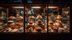 Glass Display Case Of Cakes Background