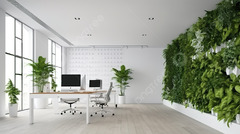 Modern Office Room With White Walls And Interior Garden 3d ...