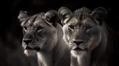 Two Lions With Sharp Background, Of Lions In Black And ...