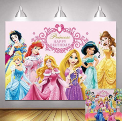 GCH Princess Backdrop ft Pink Baby Backdrop for Girls 1st Birthday Photography Background Princess Birthday Party (LXN Fairy Tale Princess Backdrop for Girls Birthday Party Princess Photography Background Cake Table Background)