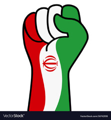 Raised fist iran flag iranian hand shape Vector