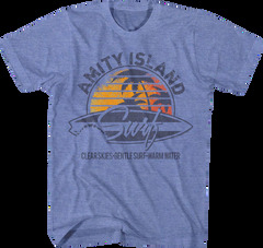 Men's Jaws Amity Island Surf Light Blue T-Shirt (Jaws Amity Island)