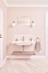 Bathroom Design: Pink Shower Room With Large Format Marble Tiles