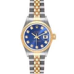 Women Datejust Rolex Blue Diamond Dial Watch Ss & Gold (Rolex Datejust)