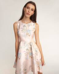 Sleeveless Fit and Flare Brocade Cocktail Dress with Back Bow ...