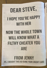 Pub responds to scorned lover's newspaper ad ripping cheating ex