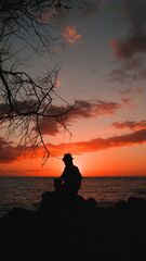 silhouette, sea, sunset, solitude ...