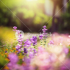 Blue Soft Flowers In Flowerbed In Garden Nature Background