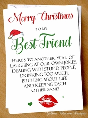 Bestie Friend Christmas Card Humour Best Friend BFF Here's to Another Year Merry Christmas Xmas (Merry Christmas to My Best Friend)