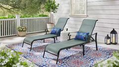 Hampton Bay Glenridge Falls Adjustable Steel Padded Sling Outdoor Chaise Lounge in Putty (Amelia Springs Outdoor Chaise Lounge with CushionGuard Spa Cushions)