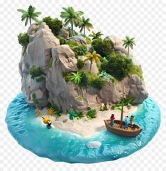 Island - 3D island with trees, rocks, dock, boat - CleanPNG / KissPNG