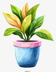 Realistic potted plant with green leaves, pink flowers png ...