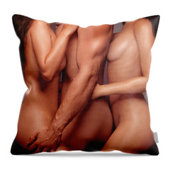 Two beautiful naked women leaning against nude man Throw Pillow by ...