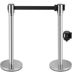 VEVOR Crowd Control Stanchion (VEVOR Crowd Control Stanchion Set of 2 Pieces Stanchion Set Stanchion Set with 6.6 ft/2 m Black Retractable Belt Silver Crowd Control Barrier w)