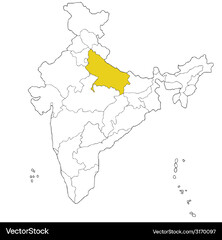 Northern State Uttar Pradesh On The Map Of India