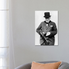 Winston Churchill (Digitally restored vector photo of Sir Winston Churchill with a Tommy Gun. PSTJPA100065M) (John T. Thompson)