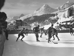 US Hockey Team Playing the Swiss at the Winter Olympics